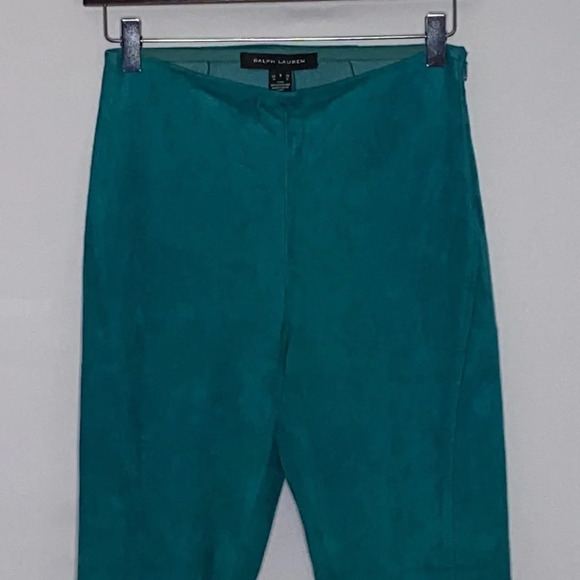 Ralph Lauren Black Label Lamb Suede Ankle Zip Turquoise Skinny Pants - Size 6 - Picture 2 of 8